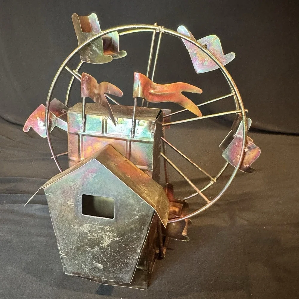 Vintage Copper Tin and Wire Mechanical Ferris Wheel Music Box Works Tested